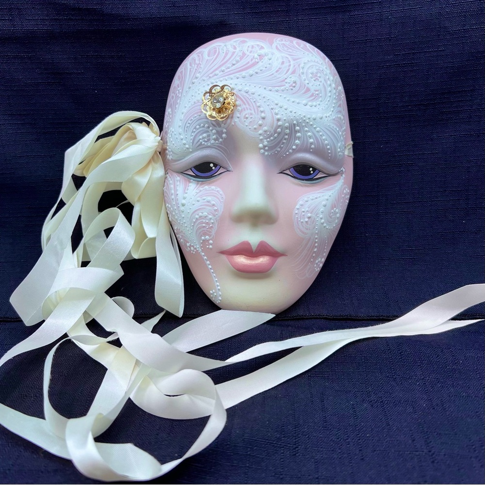 Lady Face Mask Signed Limited Edition Porcelain Bisque Pale Pink w Dot Paintin